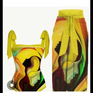 Abstract print swimsuit with a coverup multiple colors available